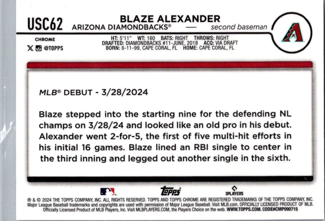 2024 Topps Chrome Update Blaze Alexander #USC62 X-Fractor RC