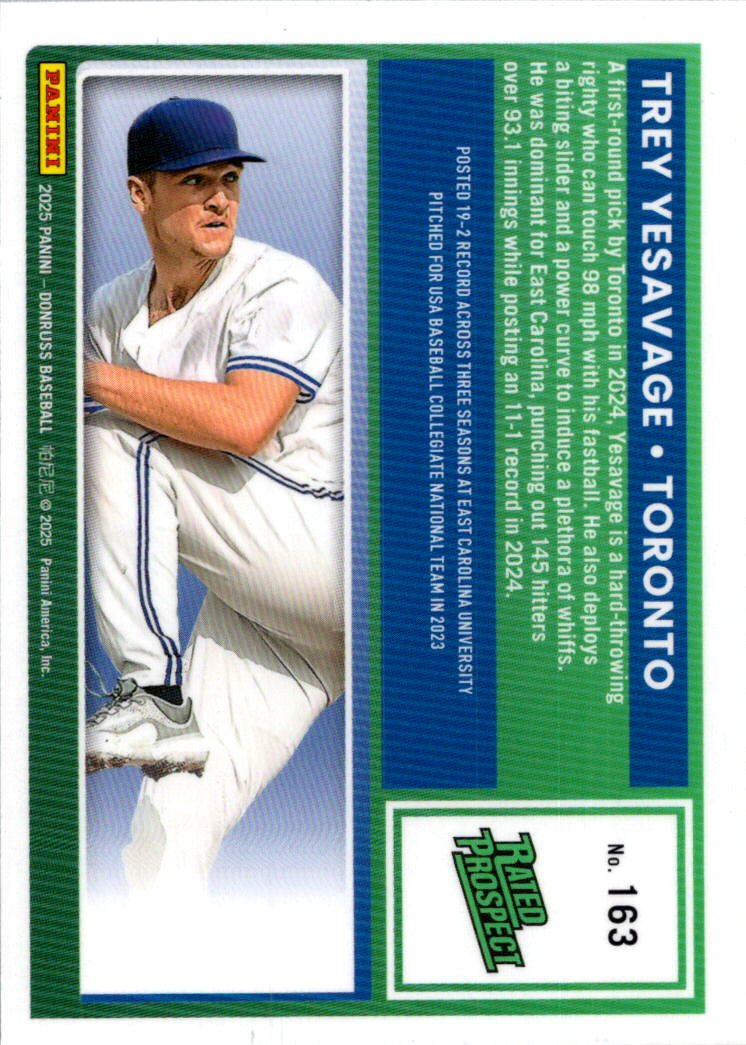 2025 Panini Donruss Optic Baseball Trey Yesavage #163 Rated Prospect