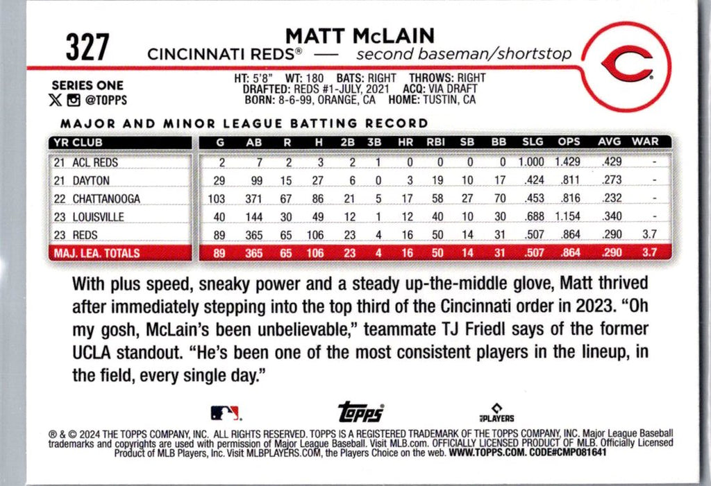 2024 Topps Matt McLain #327 Rabbit
