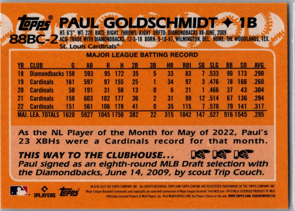 2023 Topps Chrome 1988 Topps Baseball Paul Goldschmidt #88BC-2 Refractor