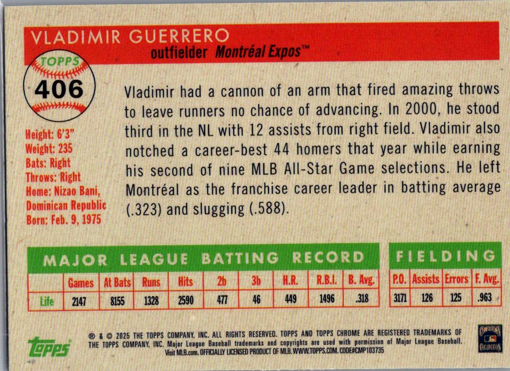 2025 Topps Chrome Platinum Vladimir Guerrero #406 Blue Prizm