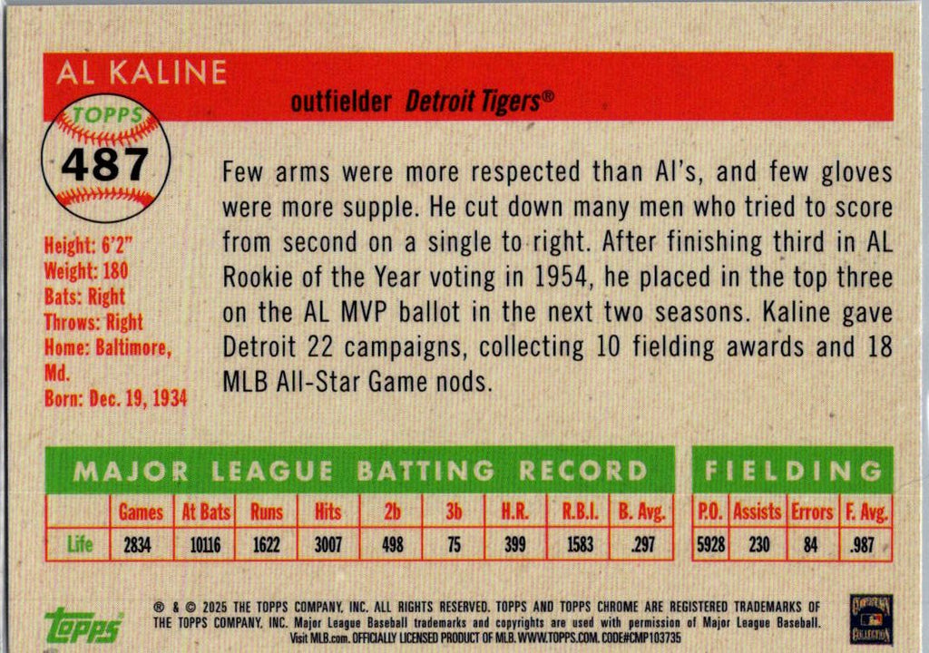 2025 Topps Chrome Platinum Al Kaline #487 Prizm Refractor