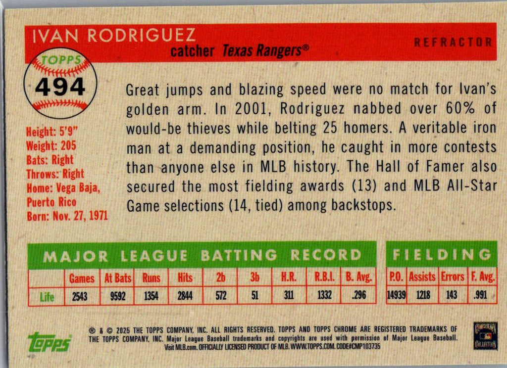 2025 Topps Chrome Platinum Ivan Rodriguez #494 Refractor