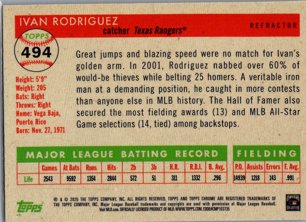 2025 Topps Chrome Platinum Ivan Rodriguez #494 Refractor
