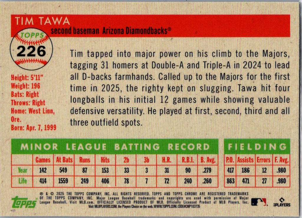 2025 Topps Chrome Platinum Tim Tawa #226 RC