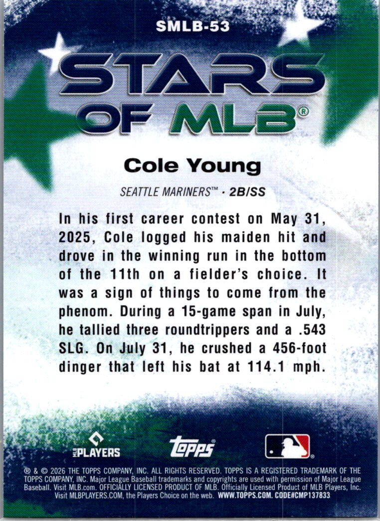 2026 Topps Stars of MLB Cole Young #SMLB-53 RC
