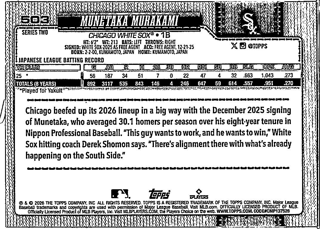 2026 Topps Series Two Munetaka Murakami #503 Sun Foil RC
