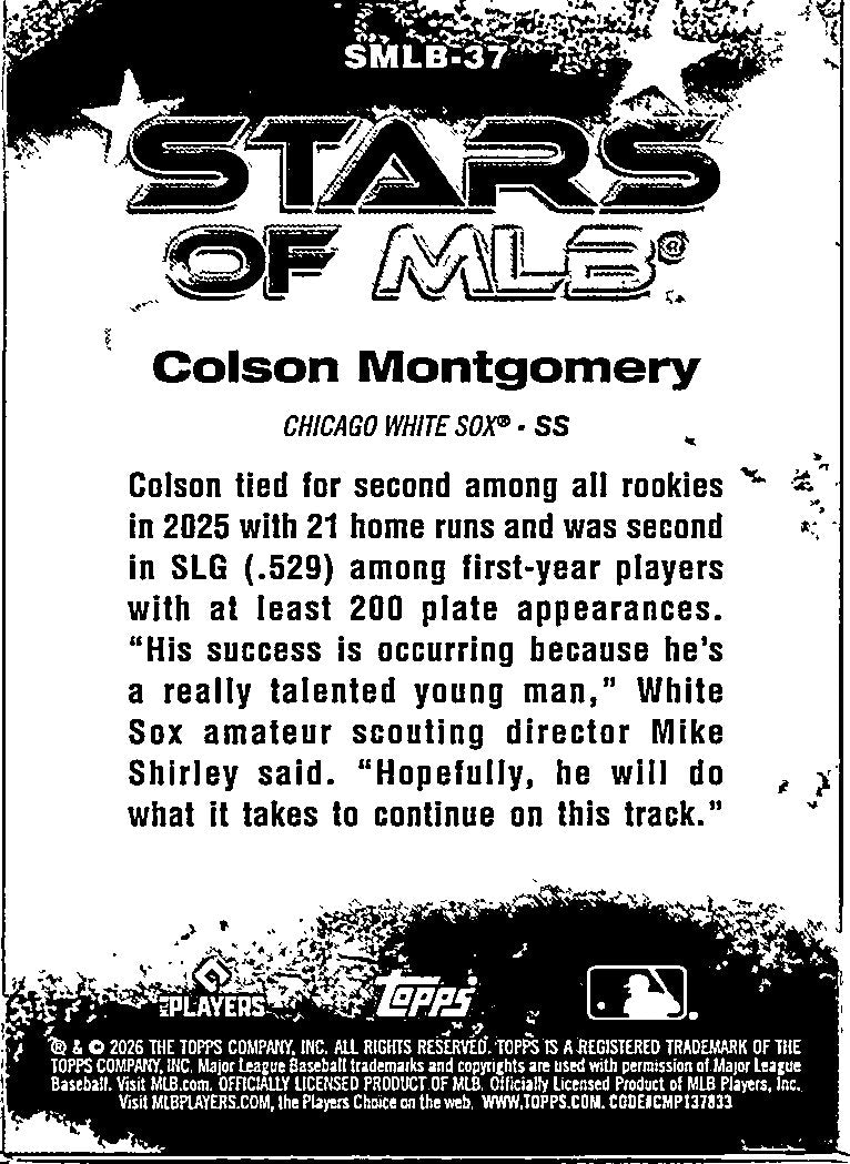 2026 Topps Stars of MLB Colson Montgomery #SMLB-37 RC