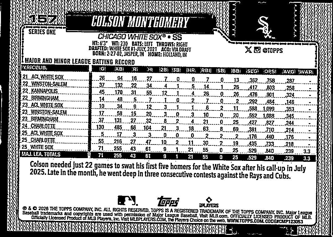 2026 Topps Colson Montgomery #157 RC