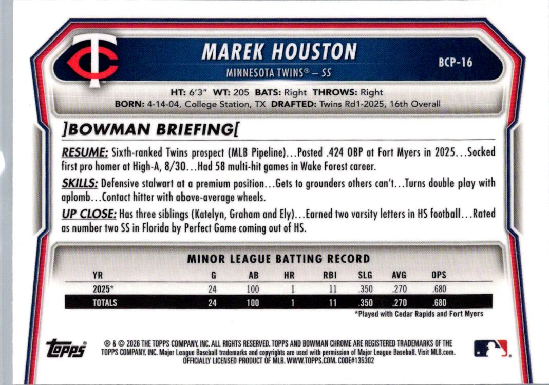 2026 Bowman Chrome Marek Houston #BCP-16
