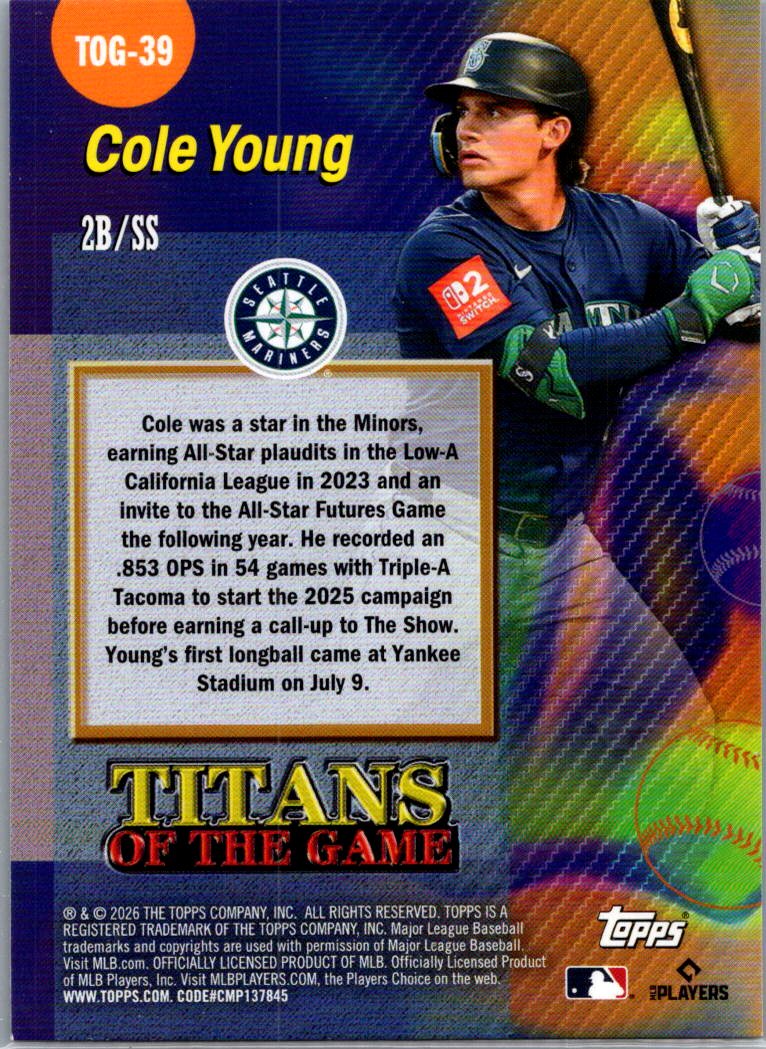 2026 Topps Titans of the Game Cole Young #TOG-39 RC