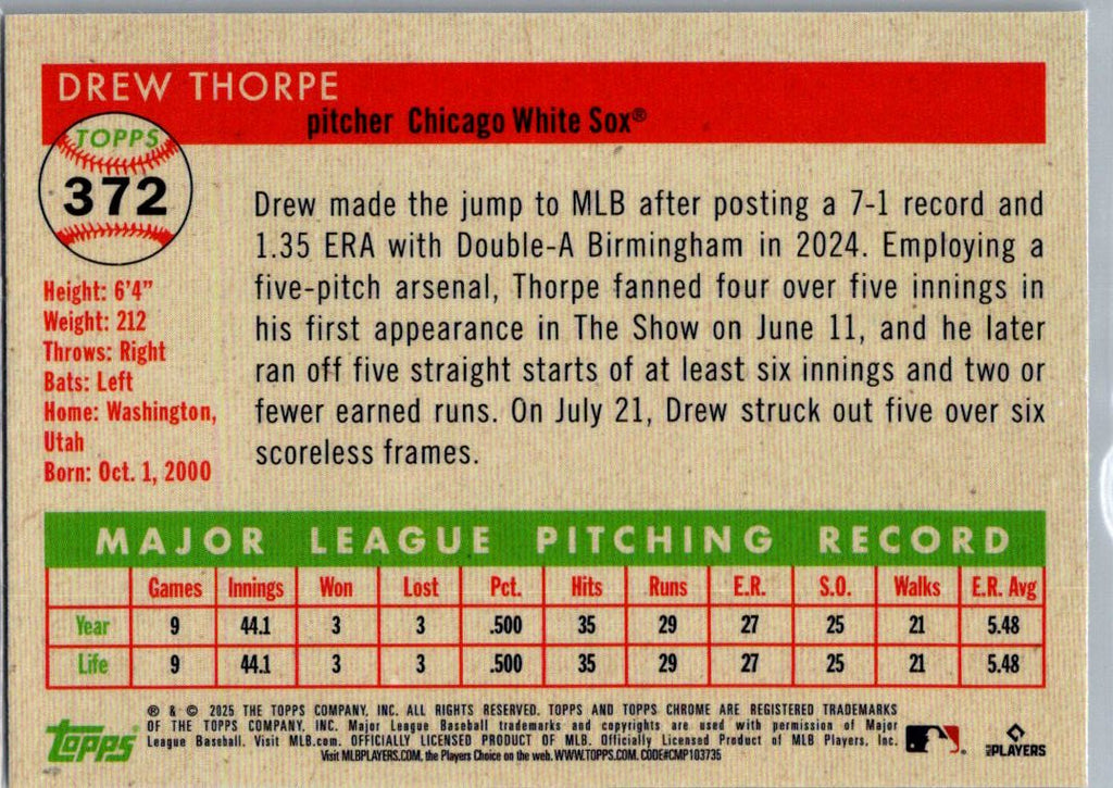 2025 Topps Chrome Platinum Drew Thorpe #372 RC