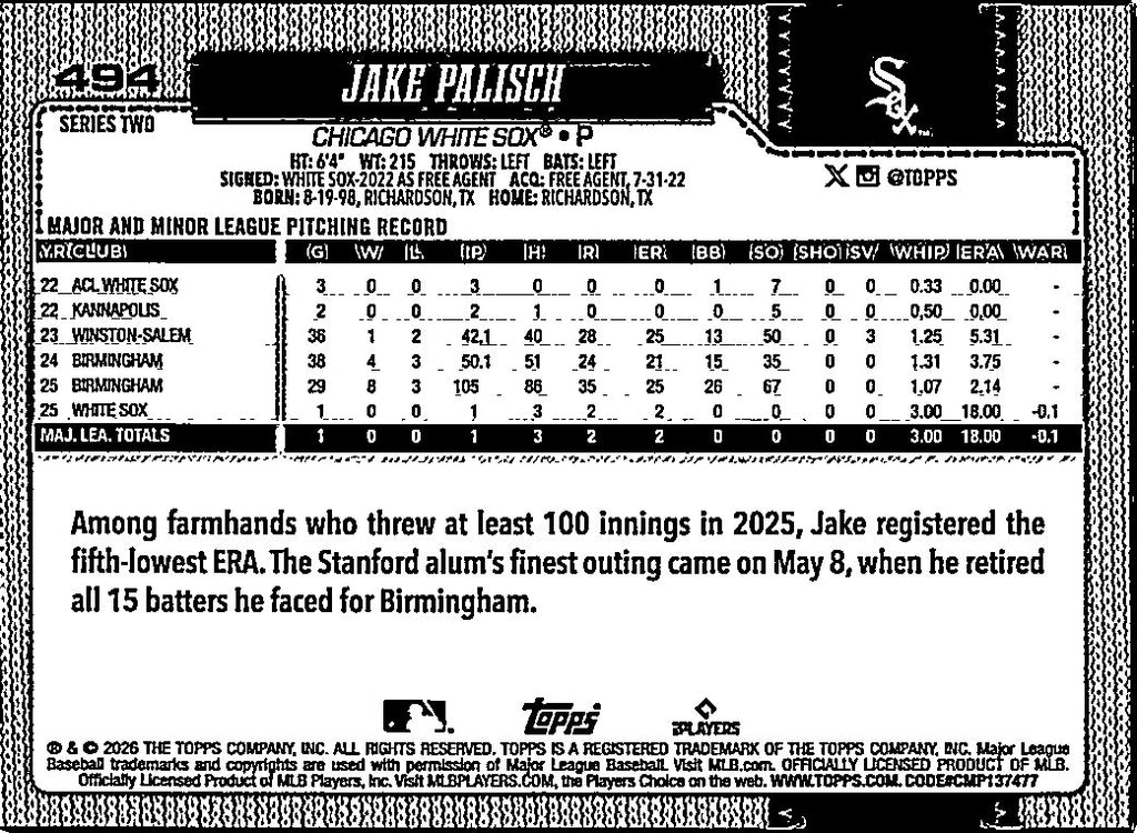 2026 Topps Jake Palisch #494 Rainbow Foil RC
