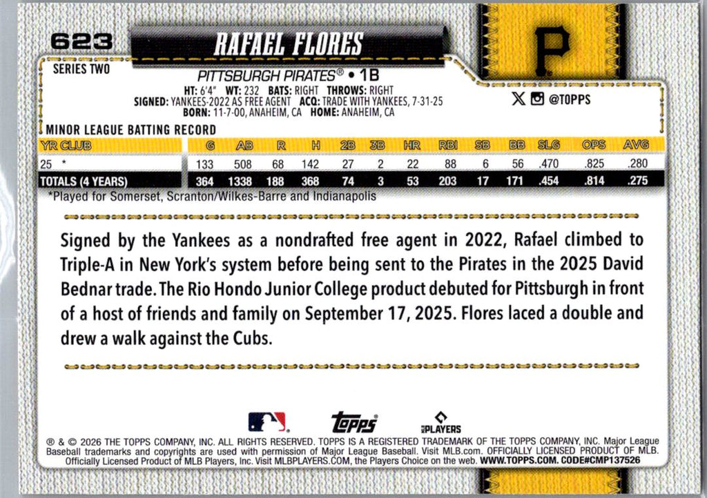 2026 Topps Series Two Rafael Flores #623 Holiday Sun RC
