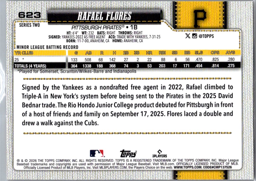 2026 Topps Series Two Rafael Flores #623 Holiday Sun RC