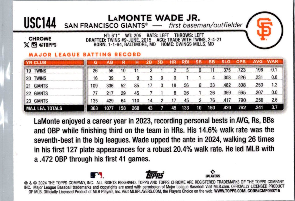 2024 Topps Chrome Update LaMonte Wade Jr. #USC144 X-Fractor
