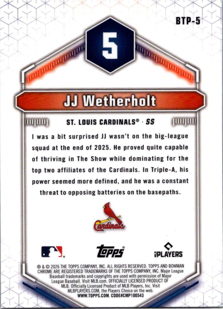 2026 Bowman Chrome Top 100 JJ Wetherholt #BTP-5 Refractor