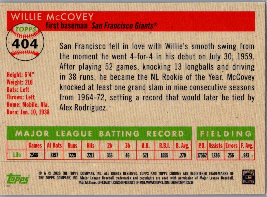 2025 Topps Chrome Willie McCovey #404 Green Vibrations /99