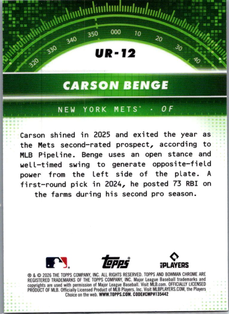 2026 Bowman Chrome Under the Radar Carson Benge #UR-12