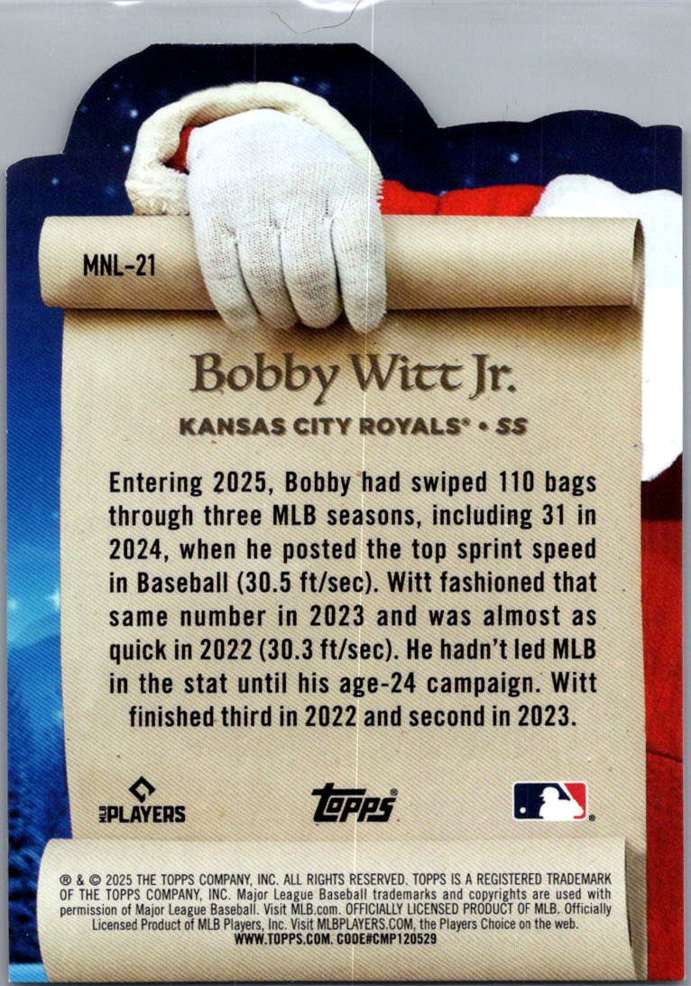 2025 Topps Holiday Bobby Witt Jr. #MNL-21 The Nice List