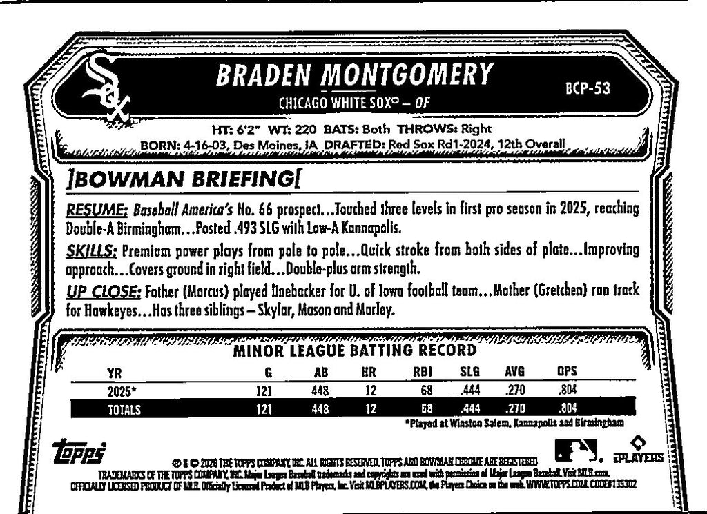 2025 Bowman Chrome Braden Montgomery #BCP-53