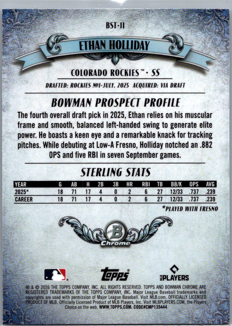 2026 Bowman Sterling Chrome Ethan Holliday #BST-11