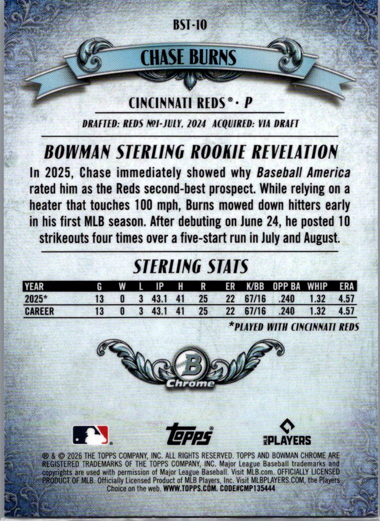 2026 Bowman Sterling Chrome Chase Burns #BST-10 RC