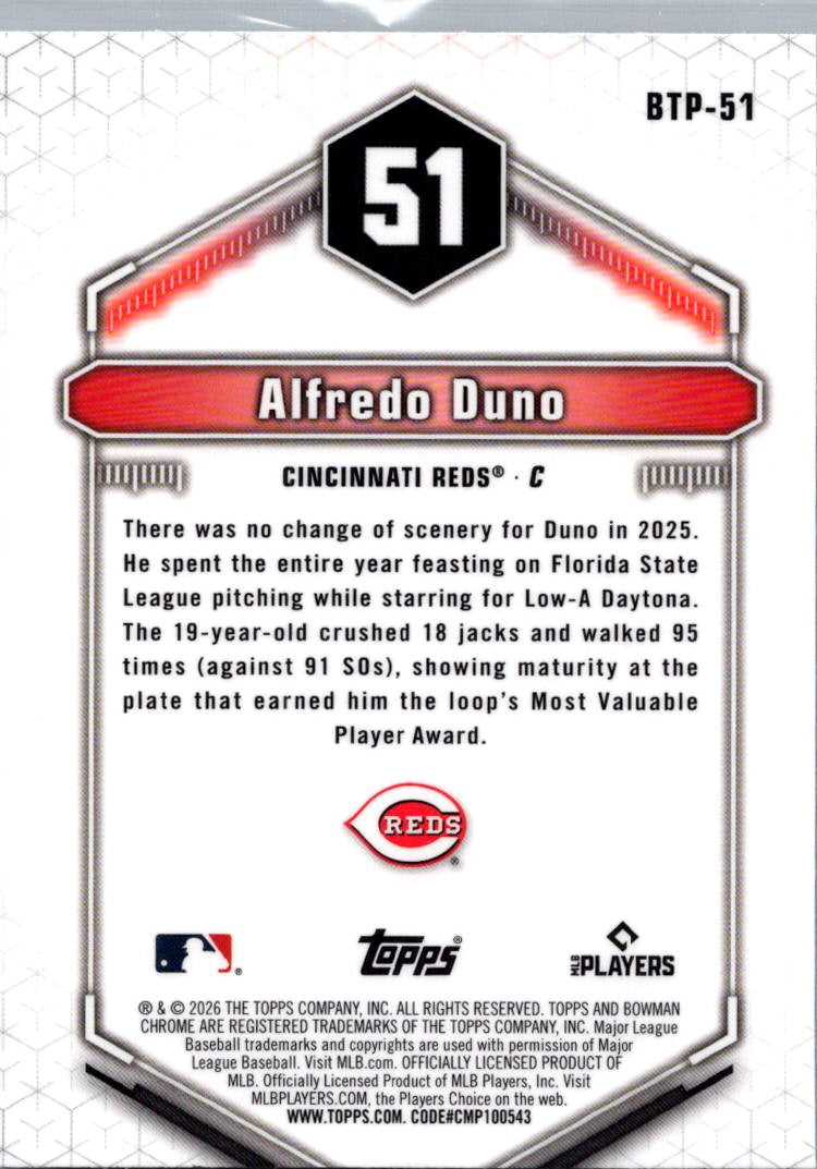 2026 Bowman Chrome Bowman Top 100 Alfredo Duno #BTP-51 Refractor