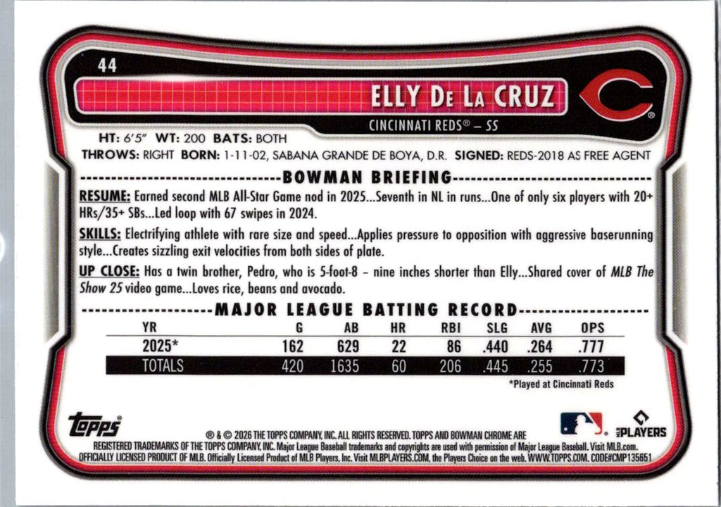 2026 Bowman Chrome Elly De La Cruz #44 Mojo Refractor