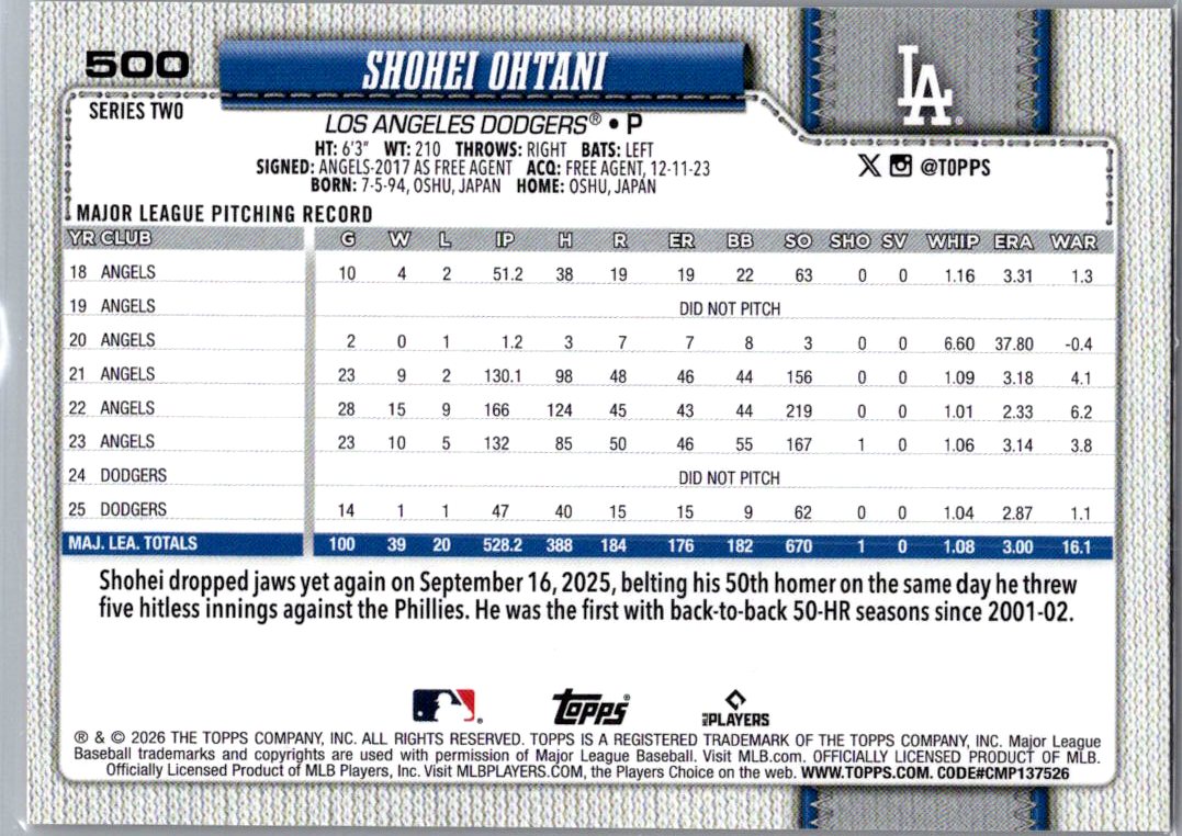 2026 Topps Series Two Shohei Ohtani #500 Holiday Sun