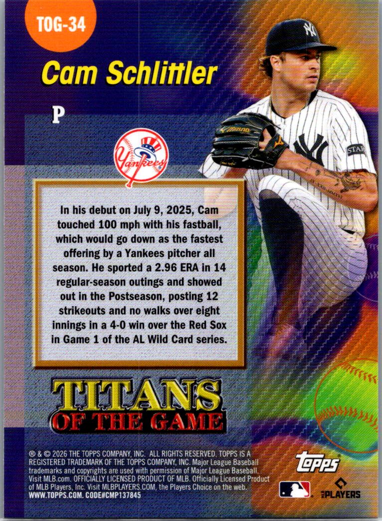 2026 Topps Titans of the Game Cam Schlittler #TOG-34 RC