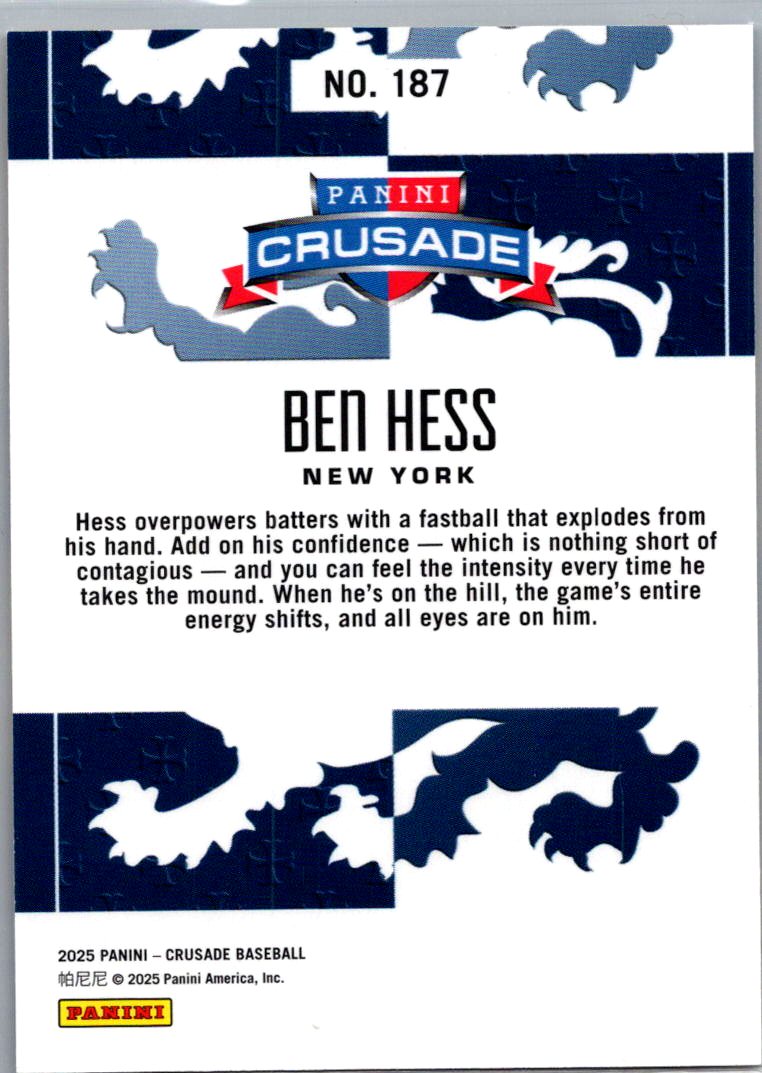 2025 Panini Crusade Baseball Ben Hess #187 Orange /10