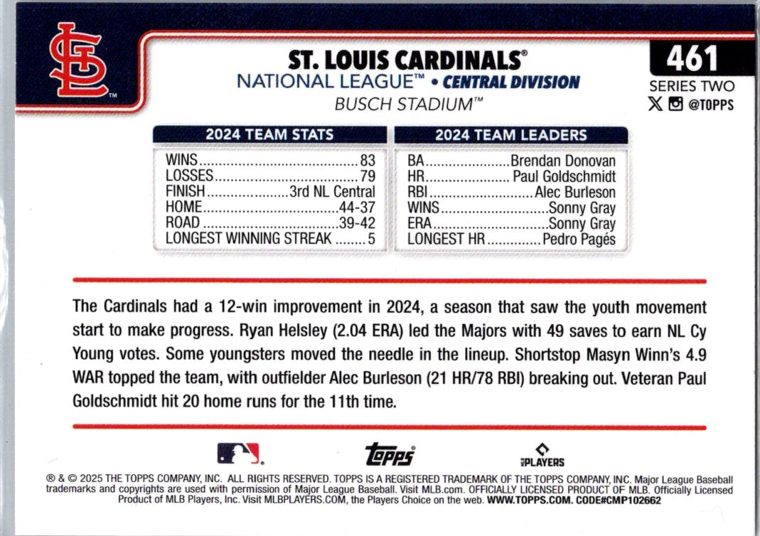 2025 Topps Series Two St. Louis Cardinals #461 Sandglitter