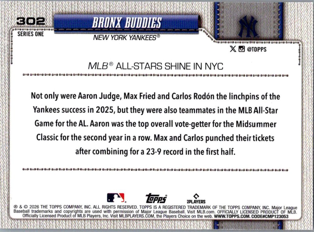 2026 Topps Aaron Judge Max Fried Carlos Rodón #302