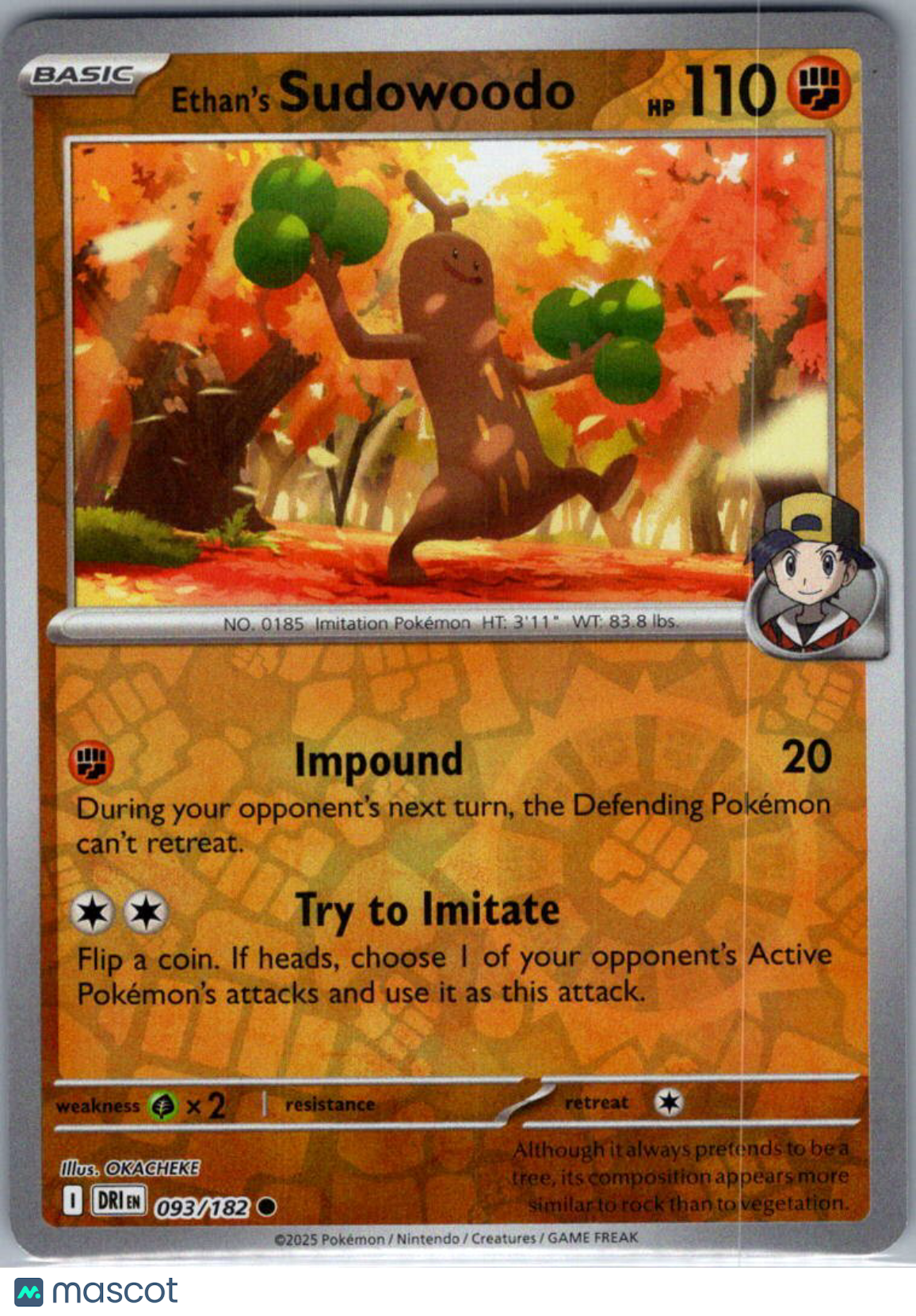 2025 Destined Rivals Ethan's Sudowoodo Reverse Holo #93/182