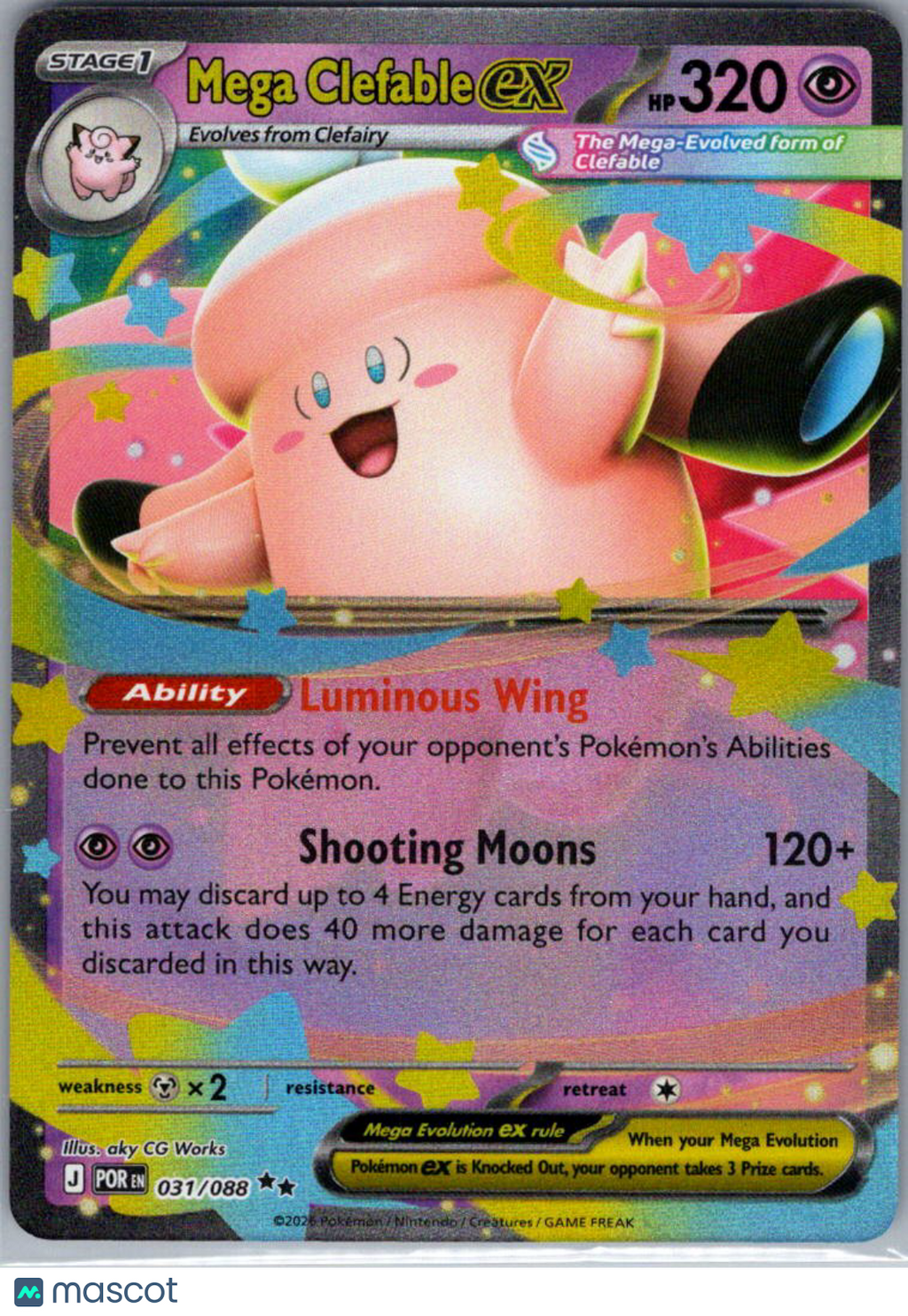 2026 Perfect Order Mega Clefable EX Holo Double Rare RR #031/088