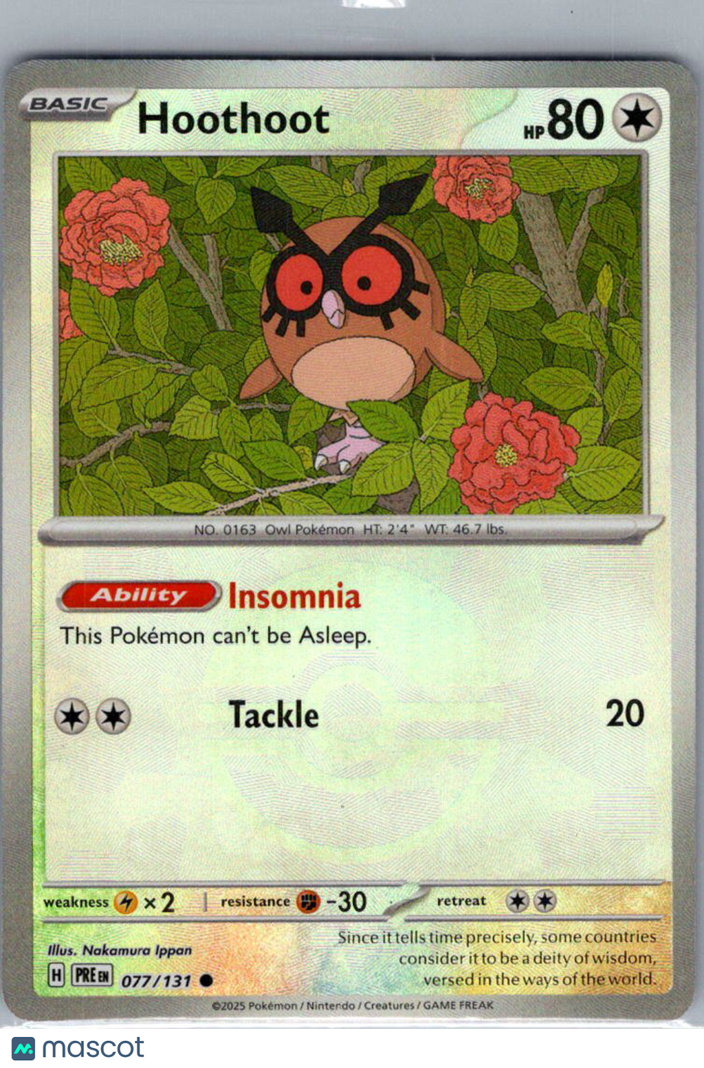 2025 Prismatic Evolutions Hoothoot Reverse Holo Pokeball #77/131