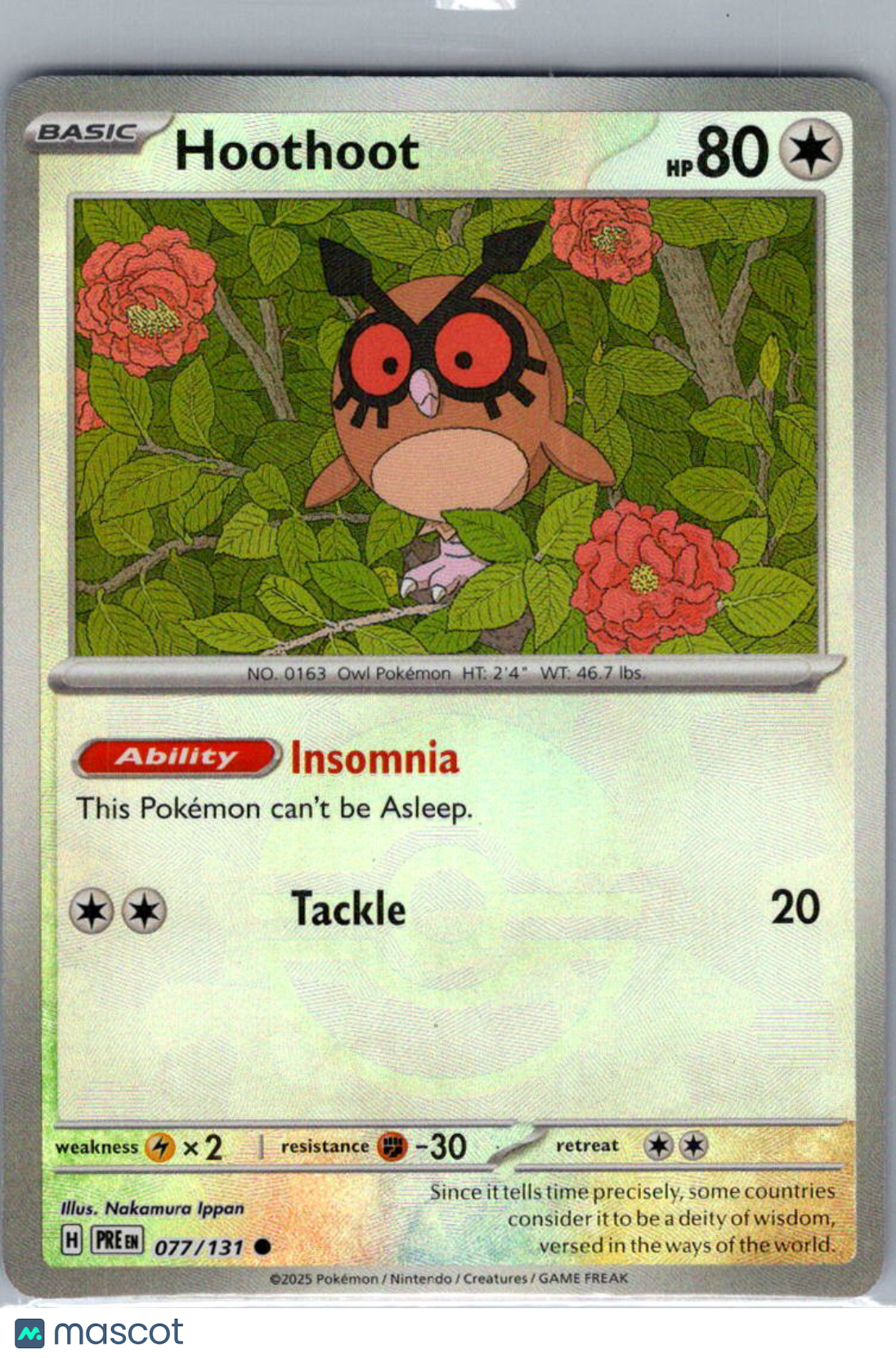 2025 Prismatic Evolutions Hoothoot Reverse Holo Pokeball #77/131