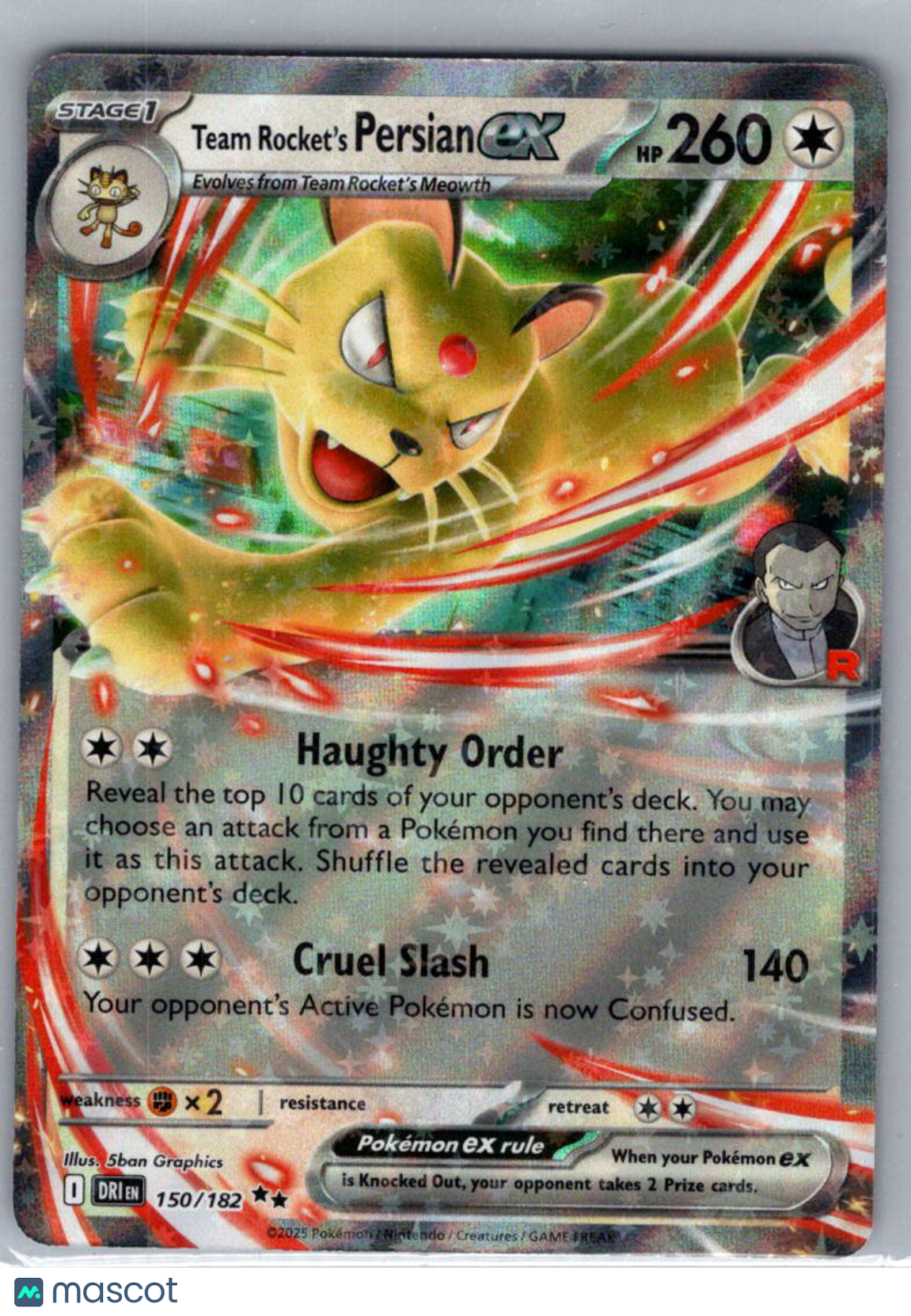 2025 Destined Rivals Team Rocket's Persian EX Holo Double Rare RR #150/182