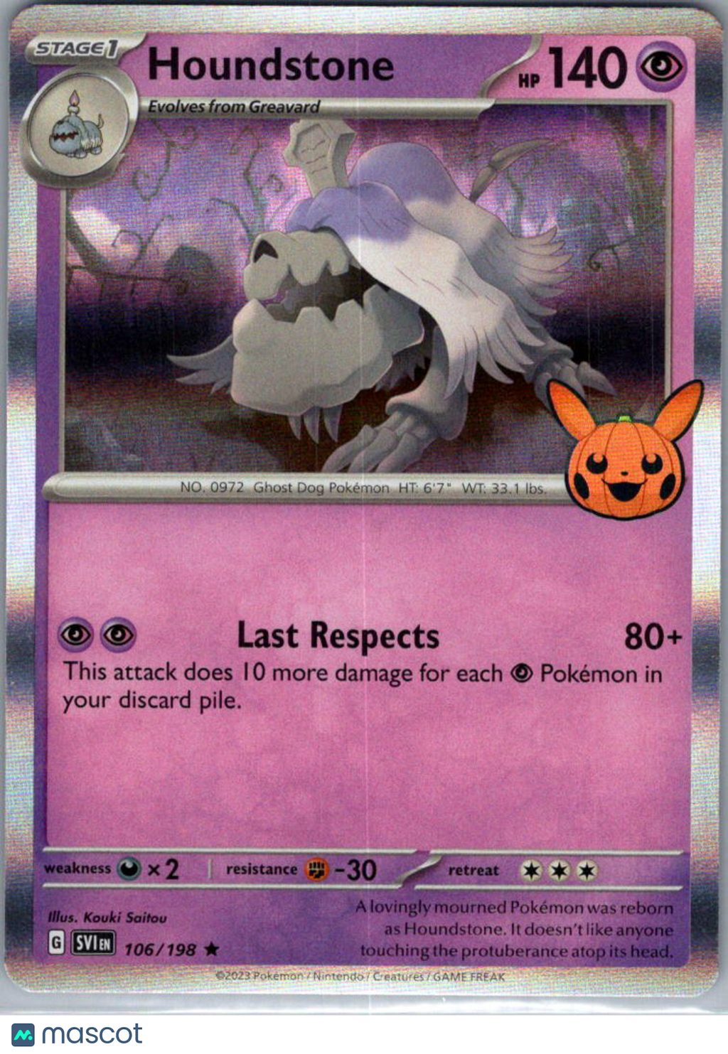 2023 Scarlet & Violet Houndstone Holo Rare Trick or Trade #106/198