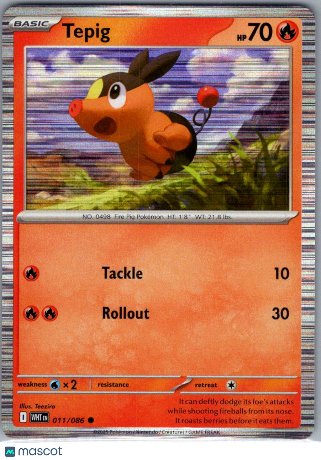 2025 White Flare Tepig Reverse Holo #11/86