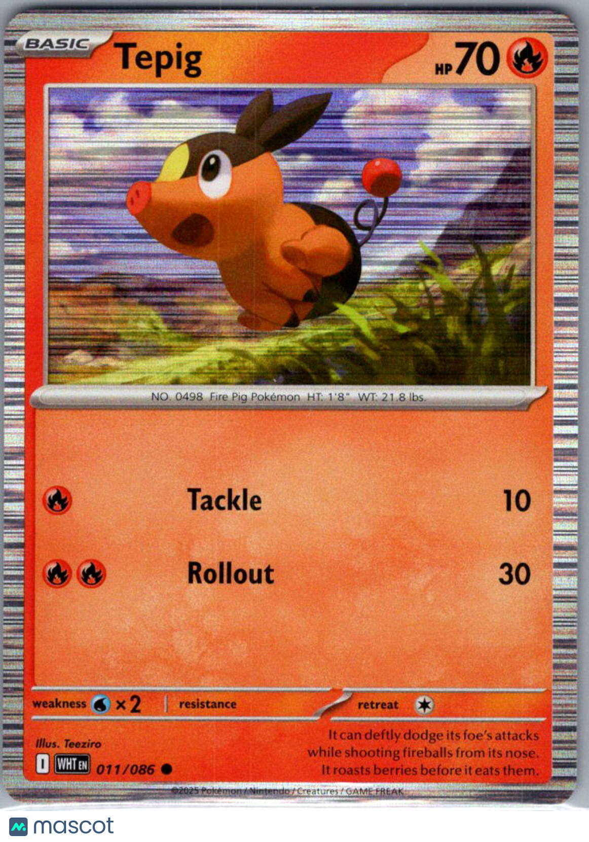 2025 White Flare Tepig Reverse Holo #11/86