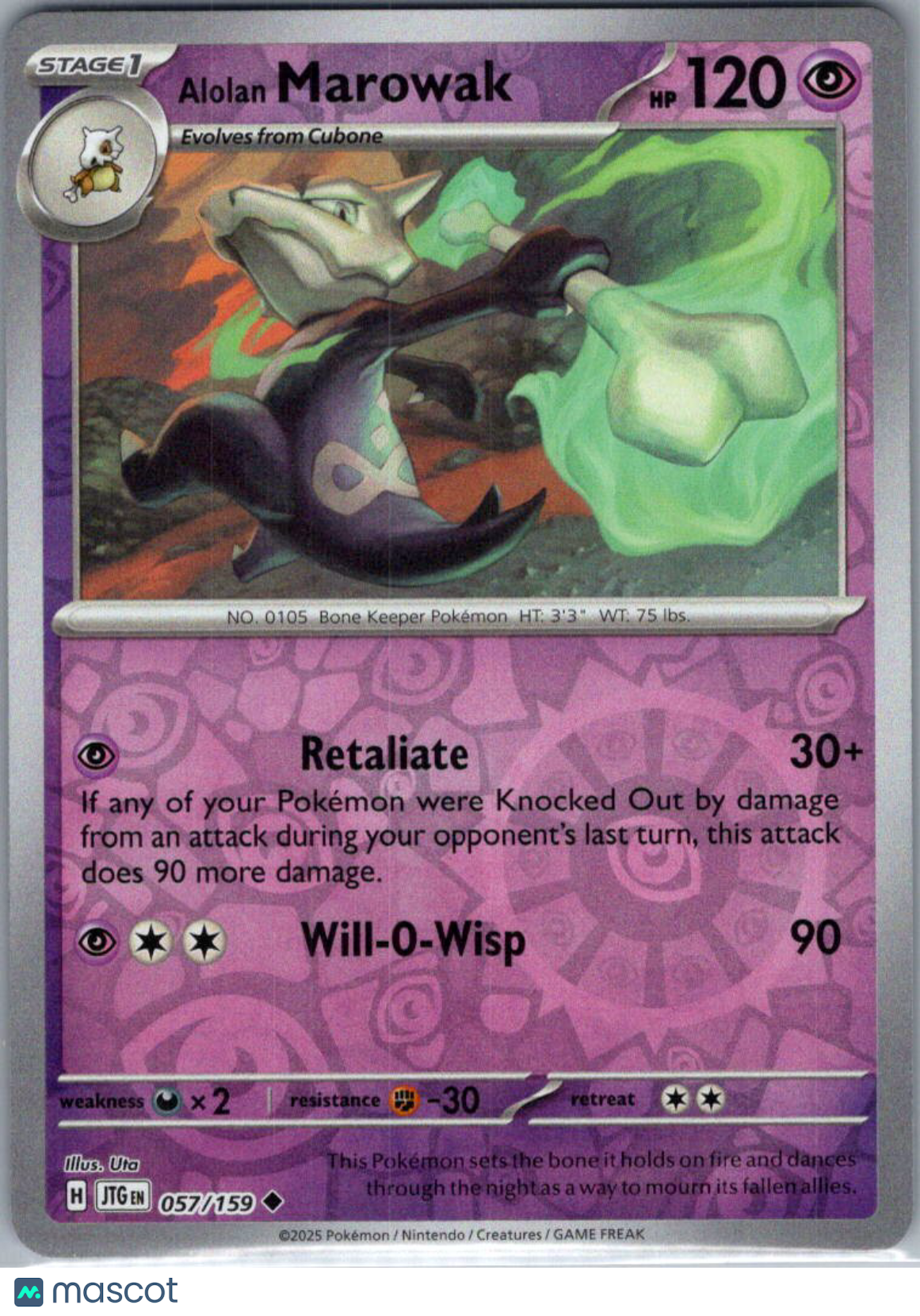 2025 Journey Together Alolan Marowak Reverse Holo Uncommon #57/159