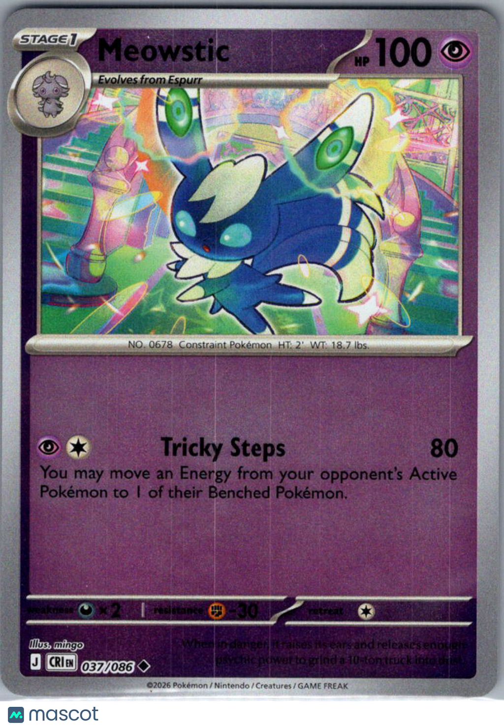 2026 Chaos Rising Meowstic Reverse Holo Uncommon #37/86