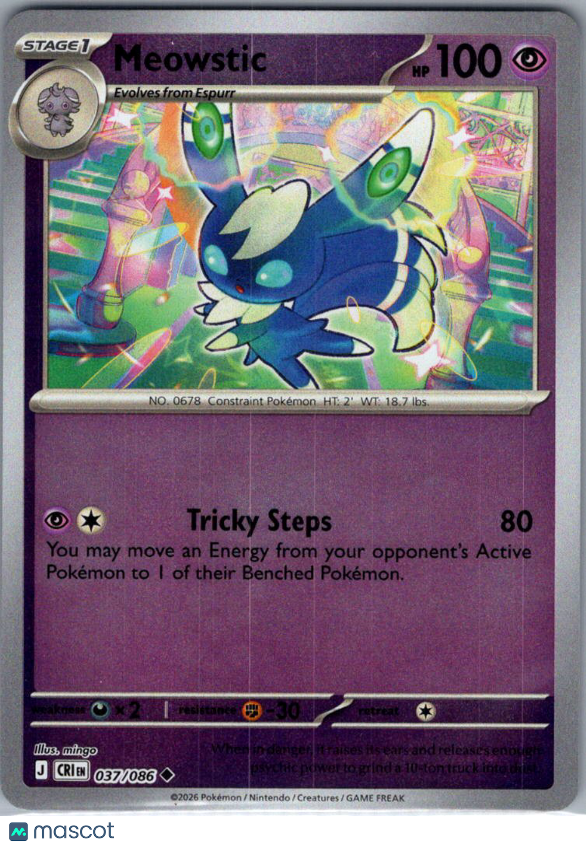 2026 Chaos Rising Meowstic Reverse Holo Uncommon #37/86