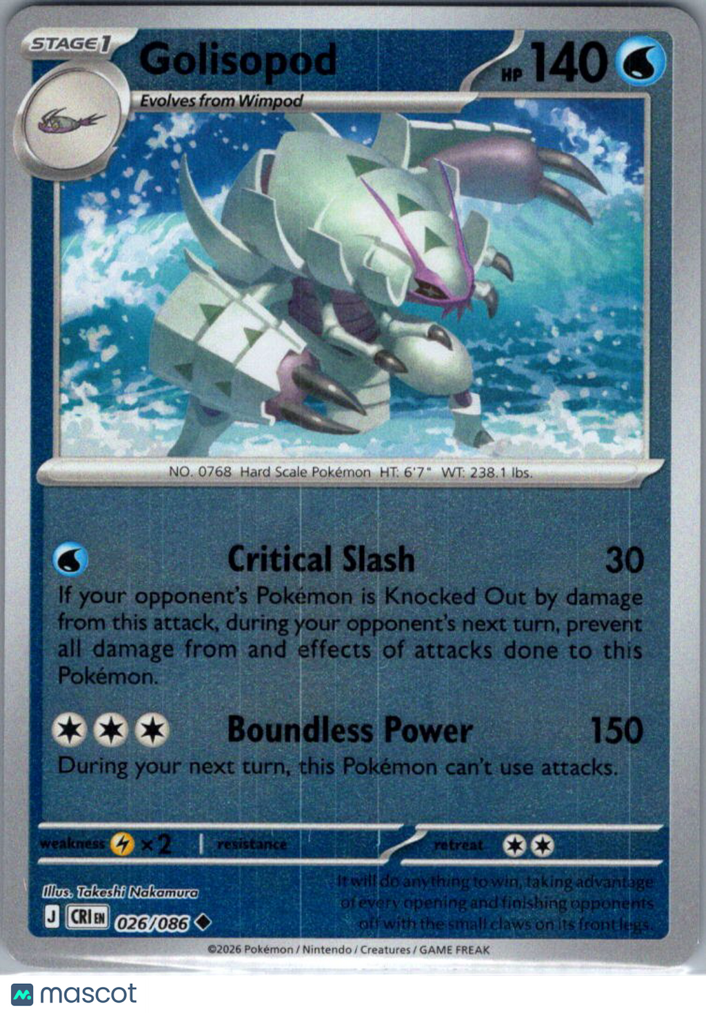 2026 Chaos Rising Golisopod Reverse Holo Uncommon #26/86