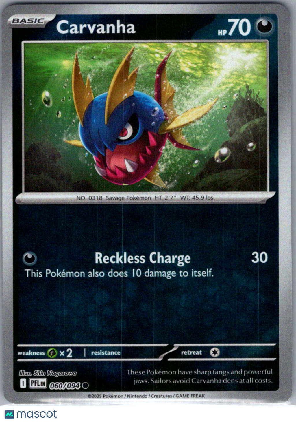 2025 Mega Evolution – Phantasmal Flames Carvanha Reverse Holo #60/94