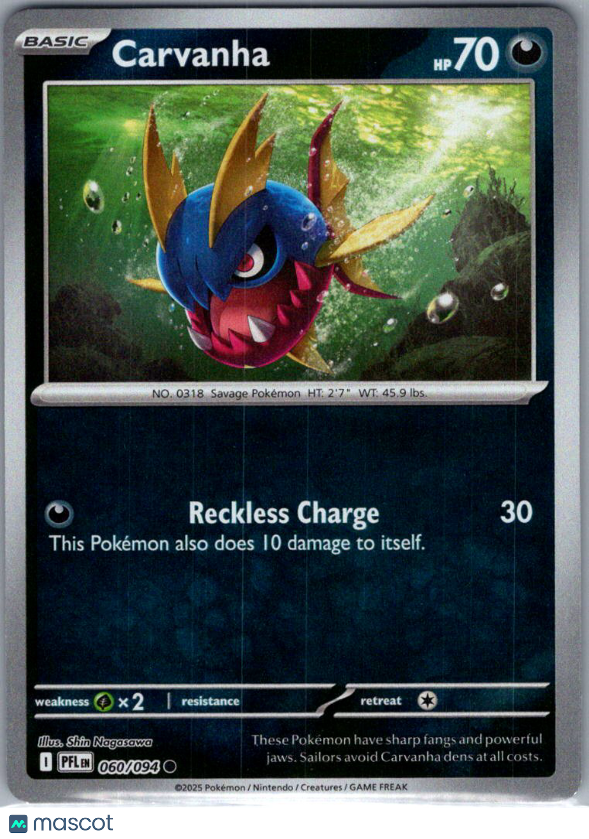2025 Mega Evolution – Phantasmal Flames Carvanha Reverse Holo #60/94