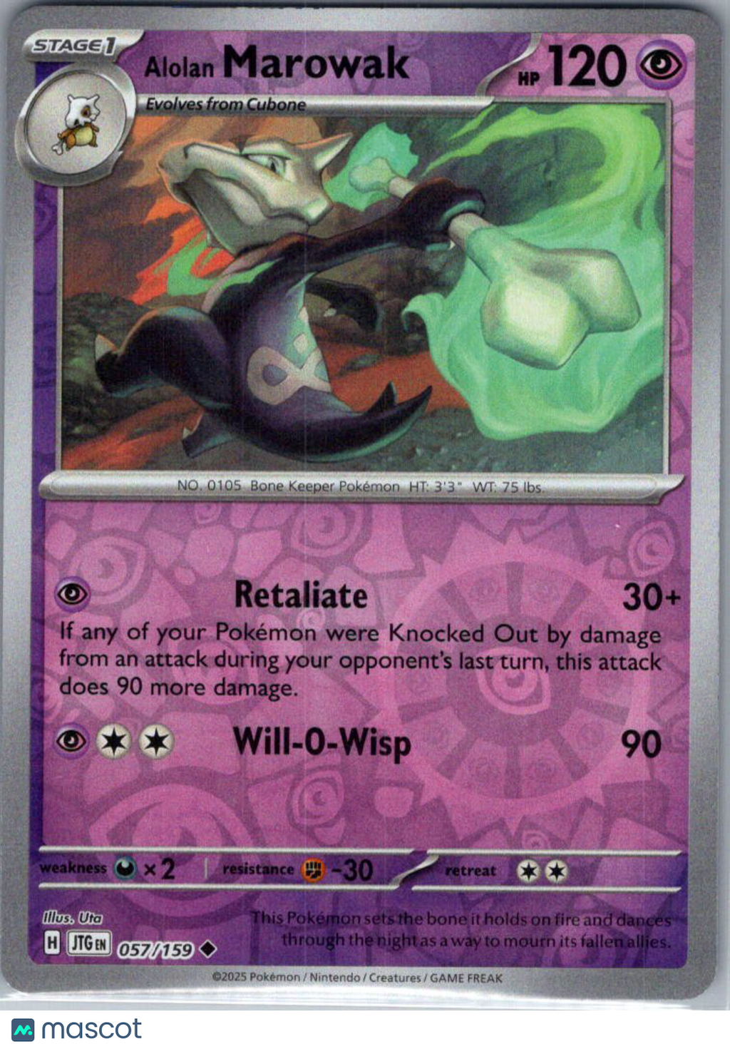 2025 Journey Together Alolan Marowak Reverse Holo Uncommon #57/159