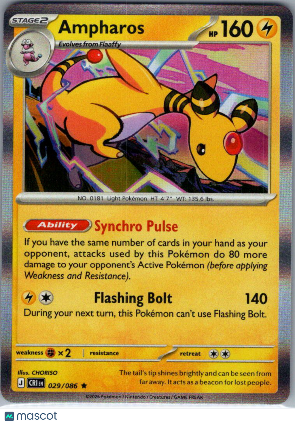 2026 Chaos Rising Ampharos Holo Rare #029/086